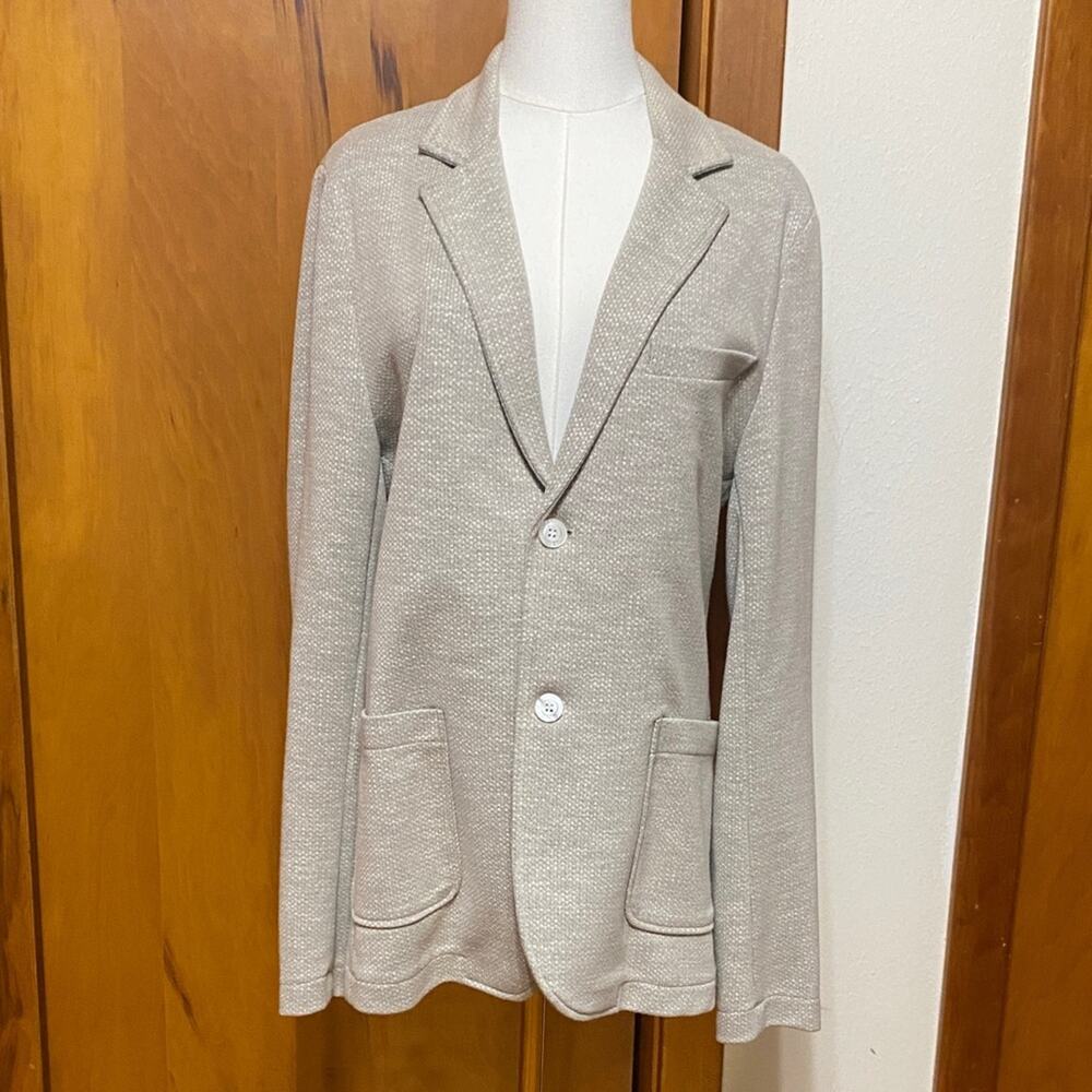 Stilosophy Beige Tan Stretch Knit 2 Button Blazer Jacket Pockets Made in Italy